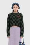 YANYAN KNITS Fall/Winter 2025: Wool plaid cropped sweater/mid-length skirt set YYK-YYW25-2021-GW (Sweater)